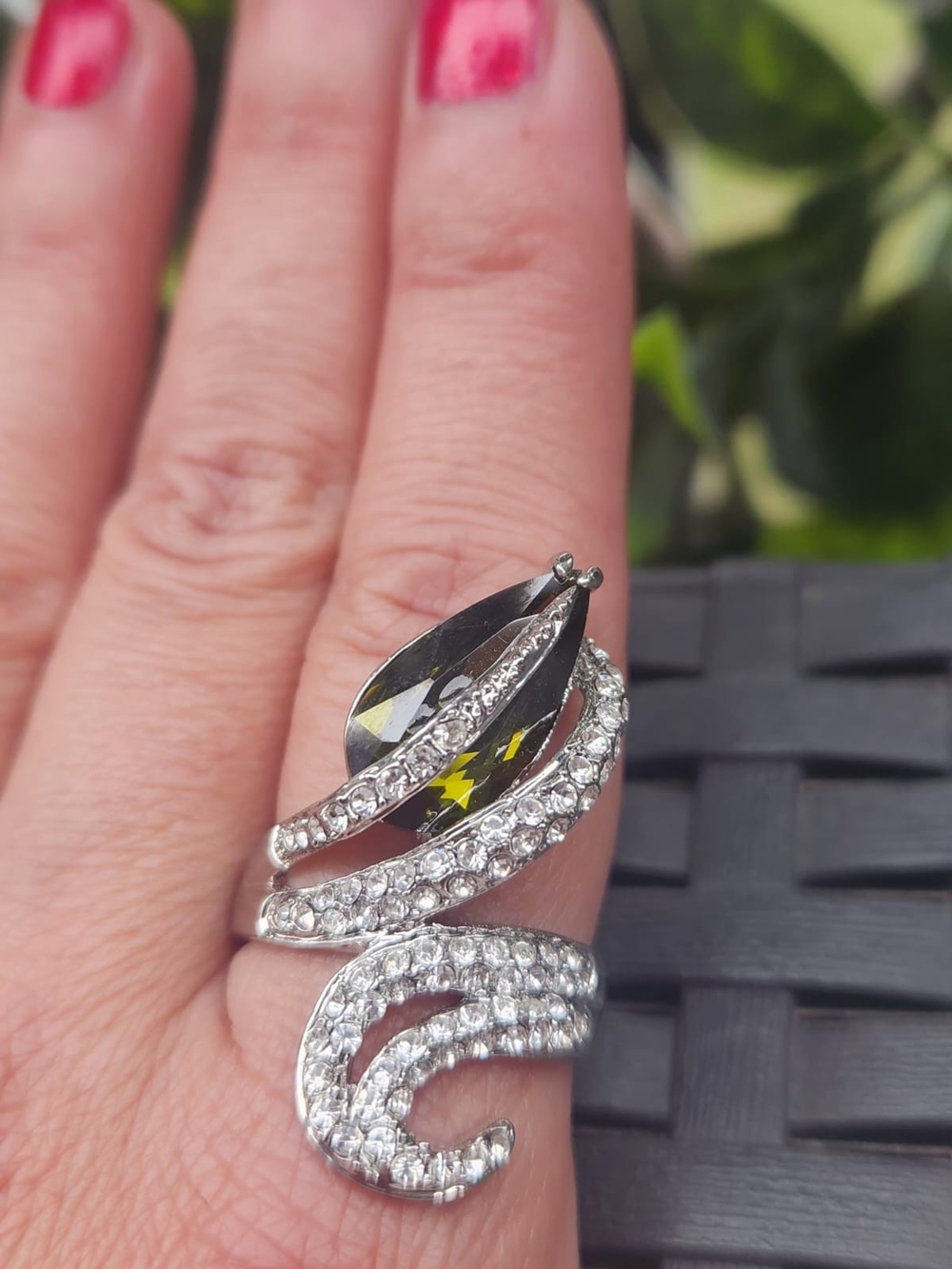 Silver Crystal Wrap Ring with Green Marquise Stone - Women Jewelry